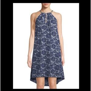 Michael Michael Kors Chain-Neck Halter Floral Lace Navy White Dress Extra Large